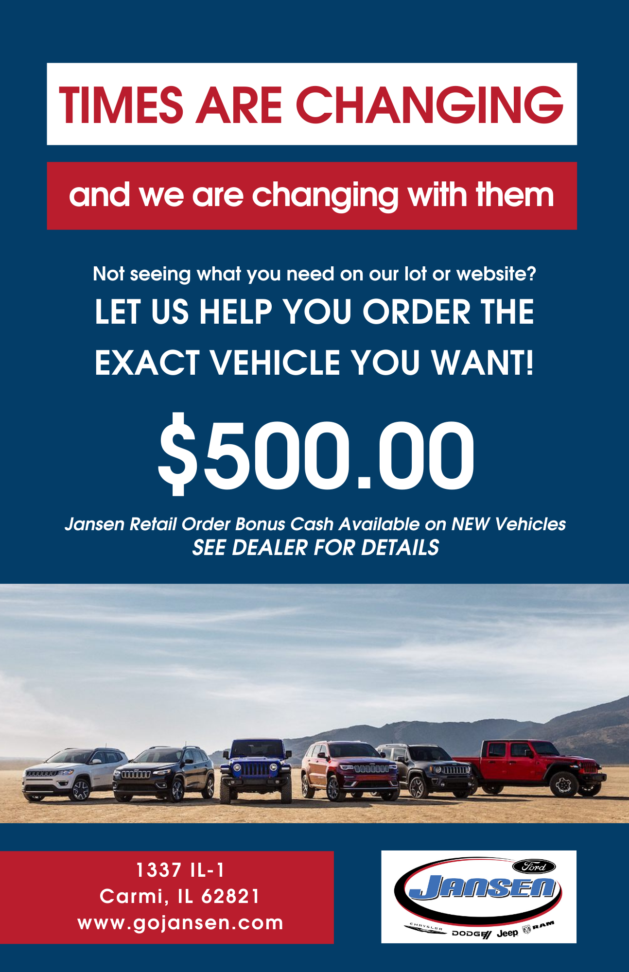 $500 Jansen Retail Order Bonus Cash